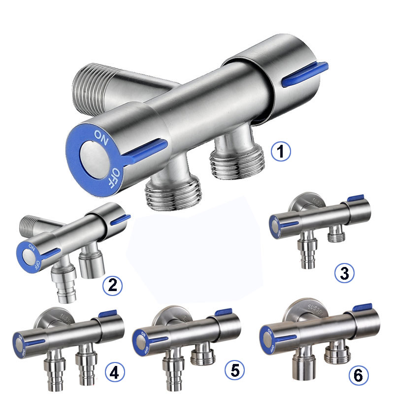 Toilet Fill Valve - วาล์วสแตนเลส 304 ขนาด G1/2 แบบหนึ่งเข้าสองออก พร้อมมือจับคู่ควบคุมสองทาง